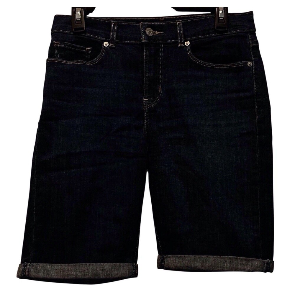 Levi's Bermuda Shorts Women's 28 Dark Blue Denim Rolled Cuff Stretch Casual Jean